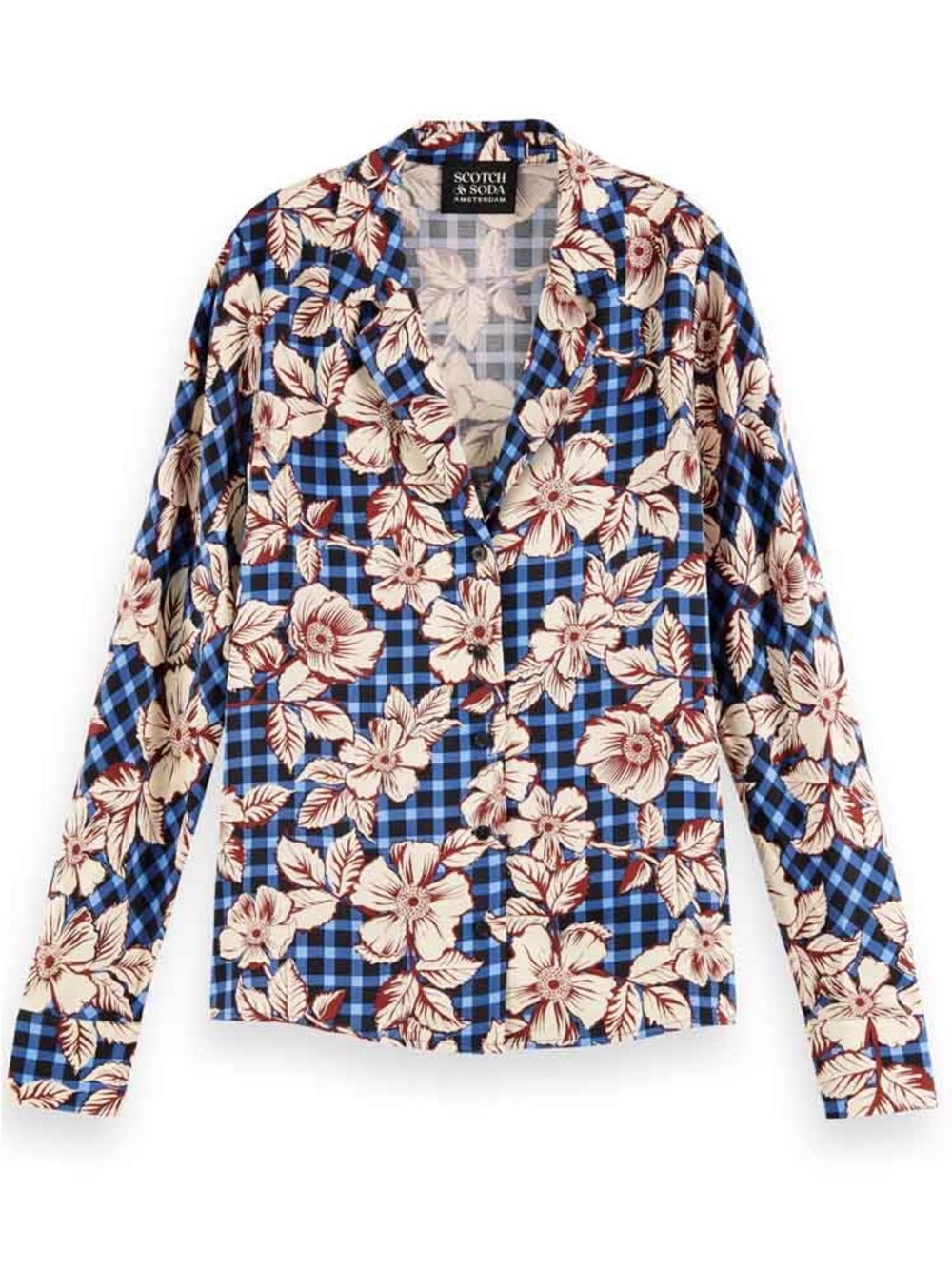 Scotch & Soda Blue Gingham Floral Blouse & Trouser Set 2019 XS - Picture 3 of 9